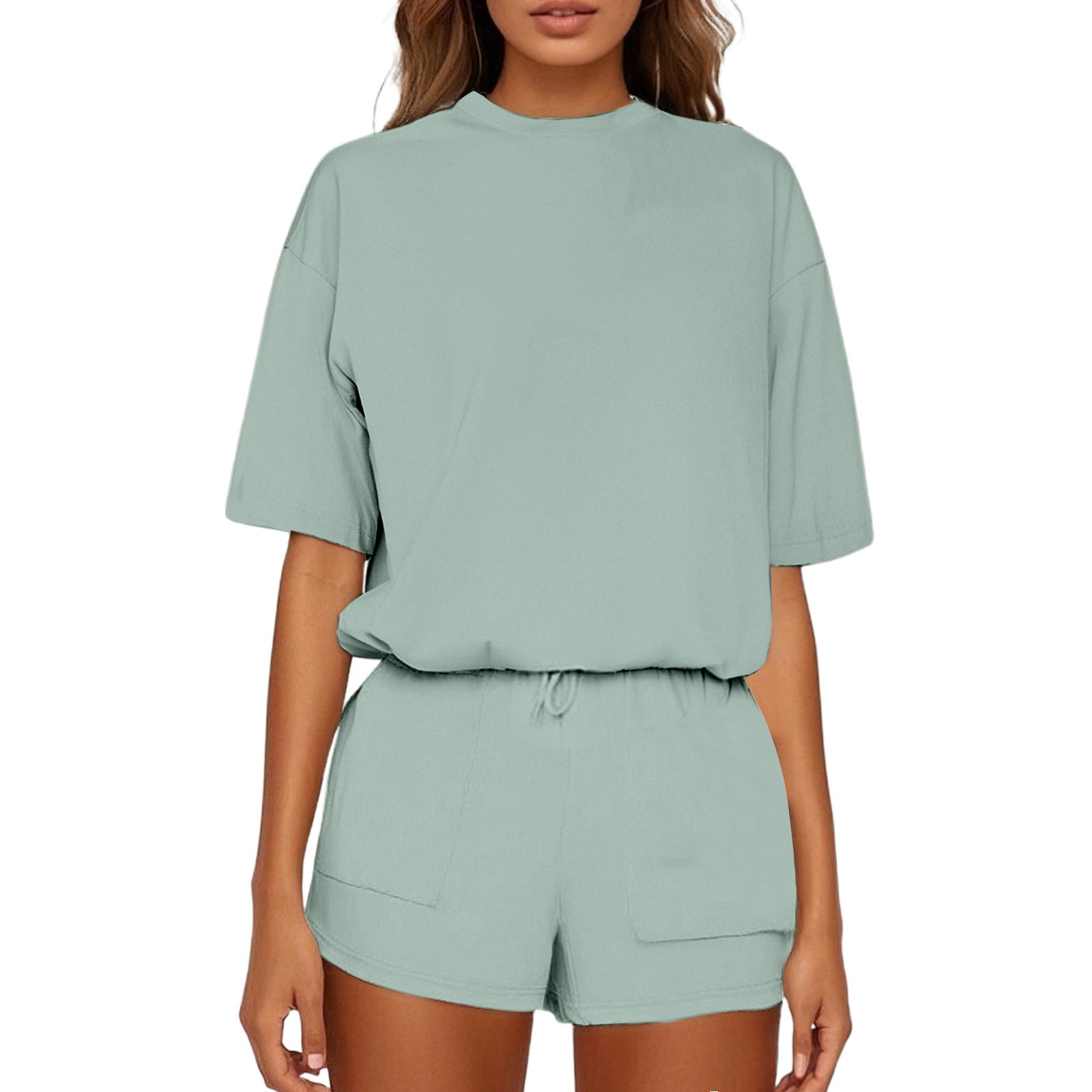 Conjunto informal holgado de color liso para mujer: diseño sencillo, ajuste cómodo, versátil para el uso diario, combinable con sandalias o zapatillas deportivas, varias tallas